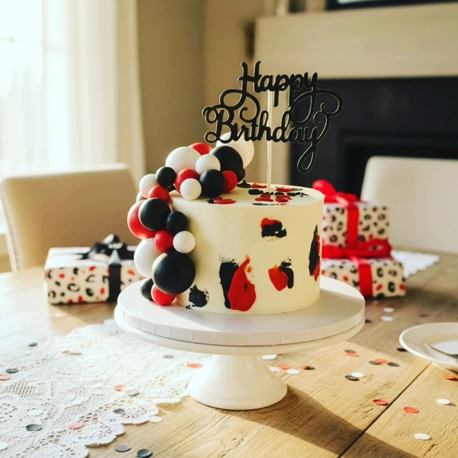 Red and black birthday cake